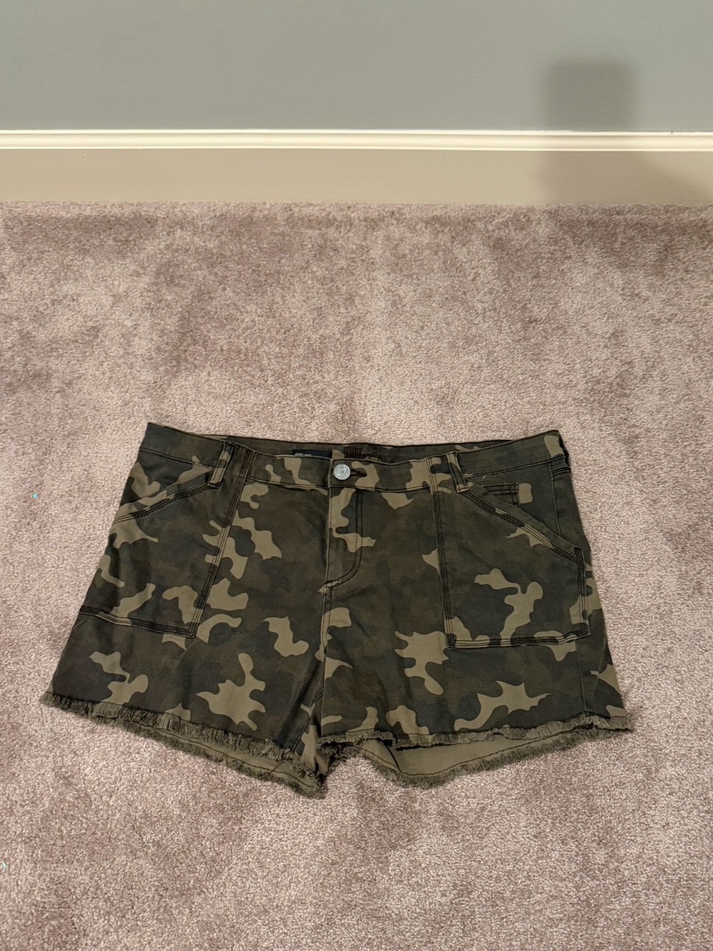 KUT from the Kloth Jenna Camo Utility Shorts 18 Stretch Cutoff Frayed High Rise